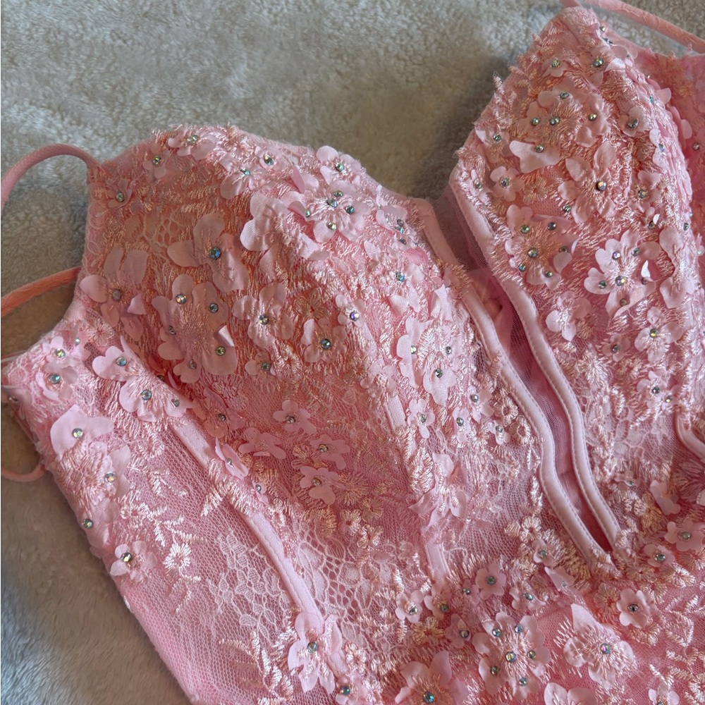 Natasha Couture Pink Lace Dress